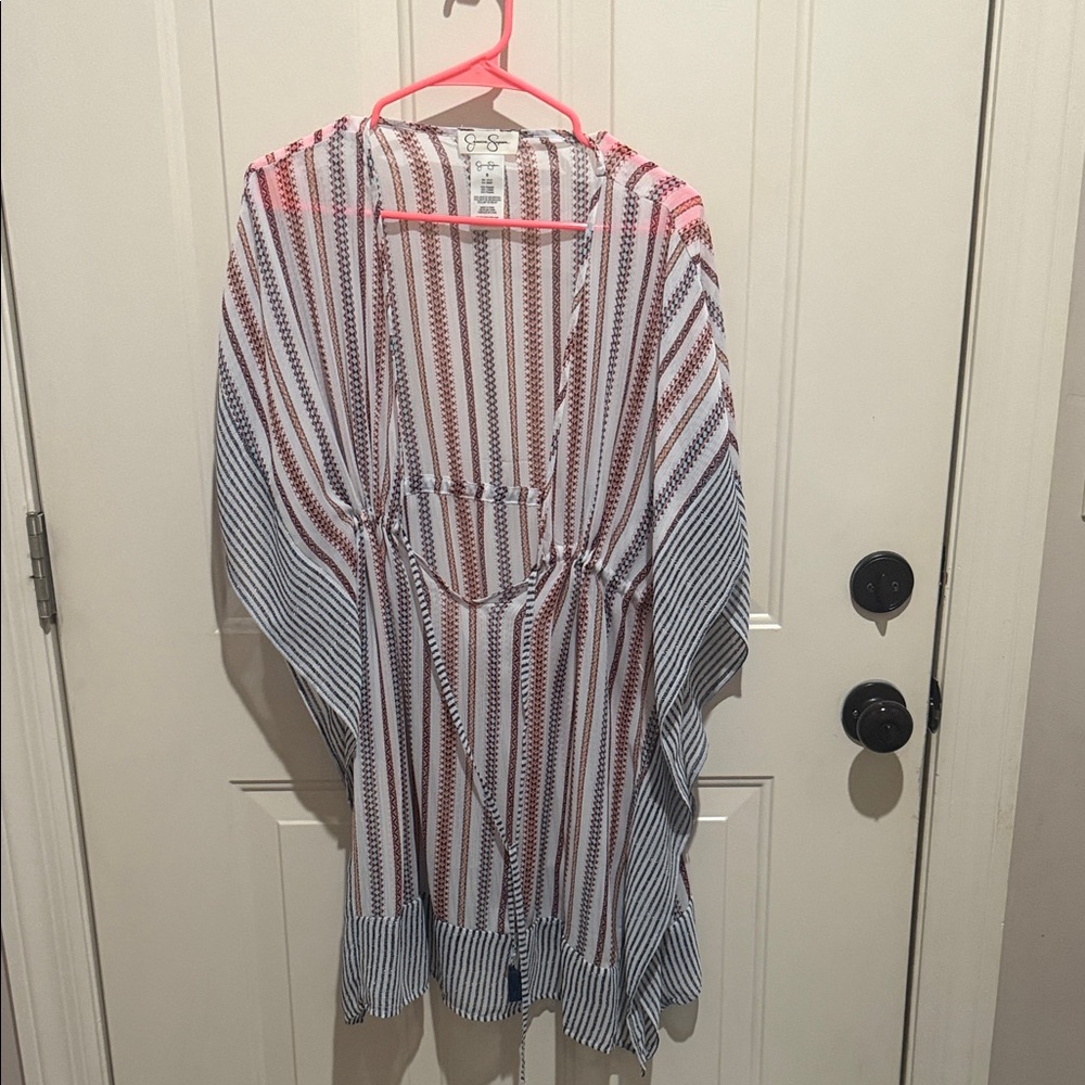 Jessica Simpson Red and Blue Striped Swim Coverup